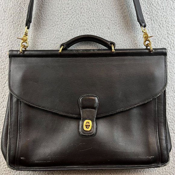 90’s Vintage Coach 5266 Beekman Vintage Black Leather Briefcase, Messenger Bag - Picture 1 of 12